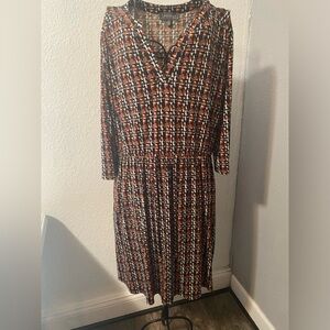LUXOLOGY Orange and Black Midi Dress. Size 14